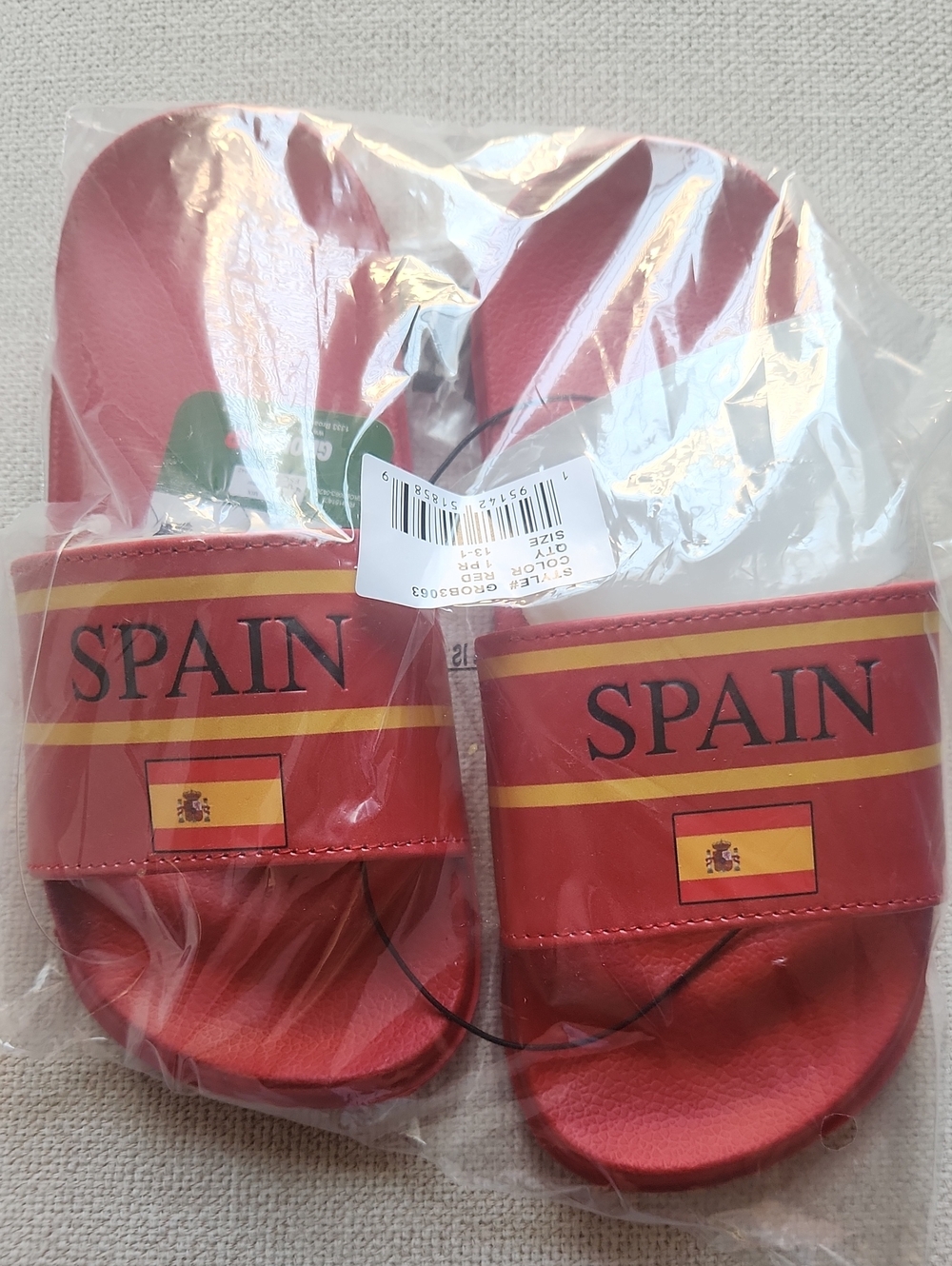 Kids Red 'Spain' Slide Sandals with Flag Detail size13-1